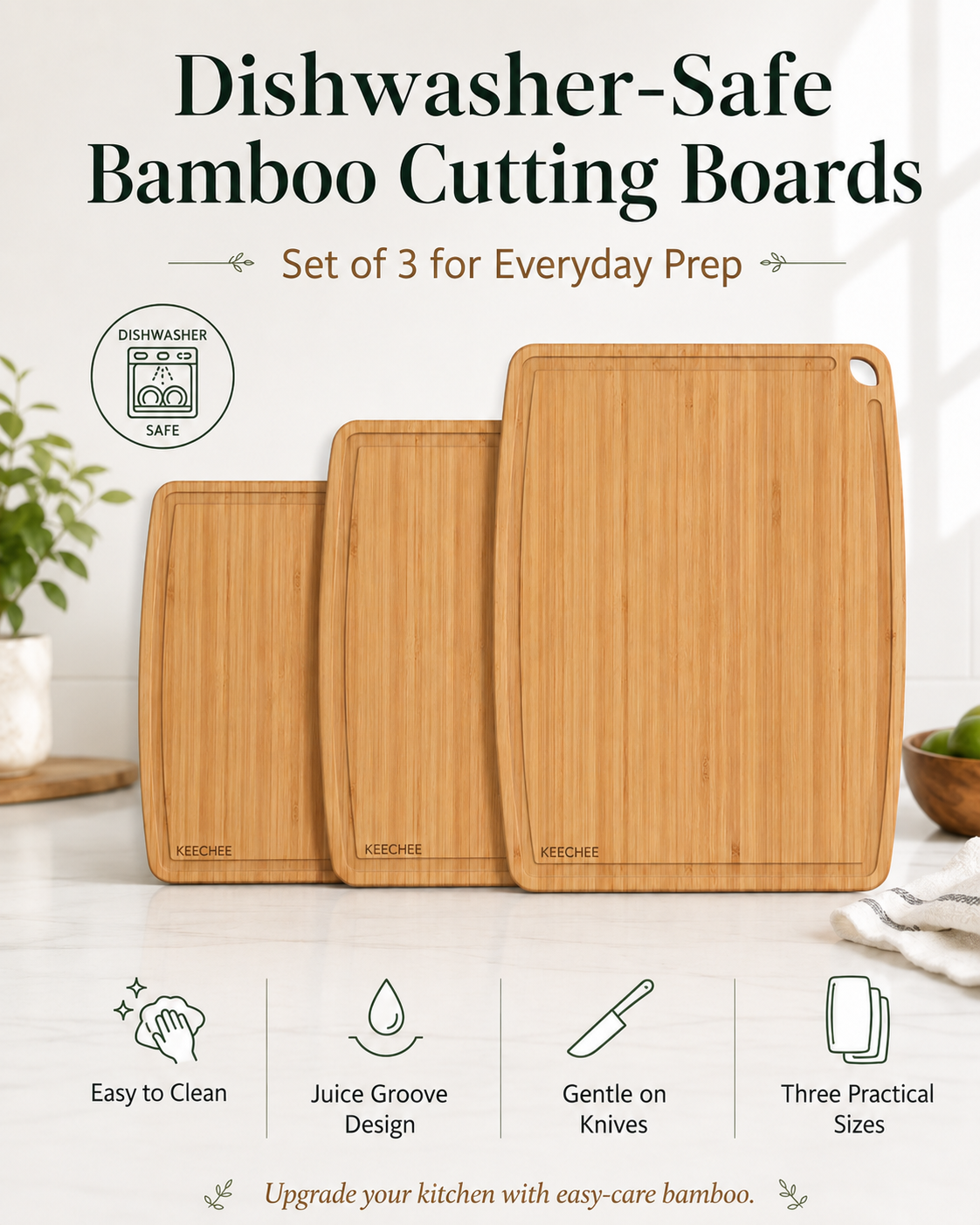 cutting board bamboo set of 3 dishwasher safe on kitchen counter