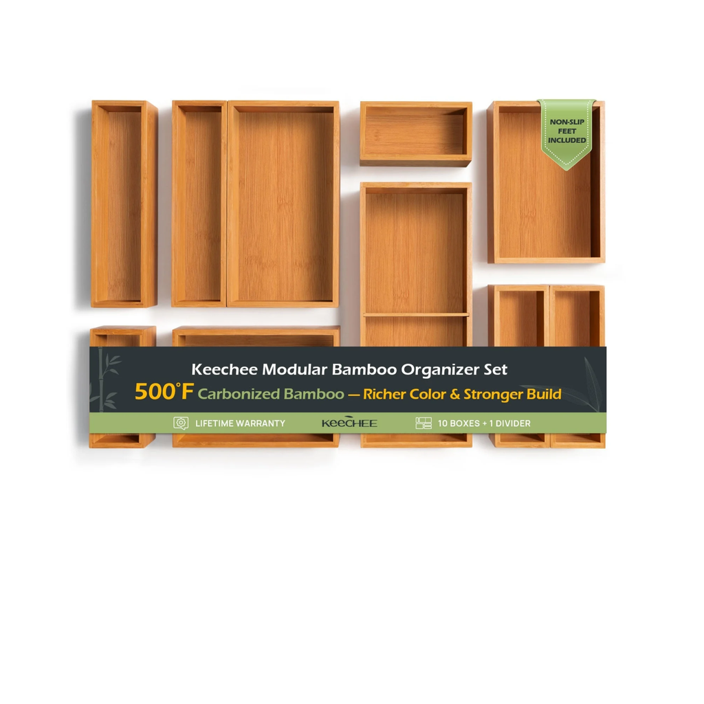 10 Piece Bamboo Drawer Organizer Set