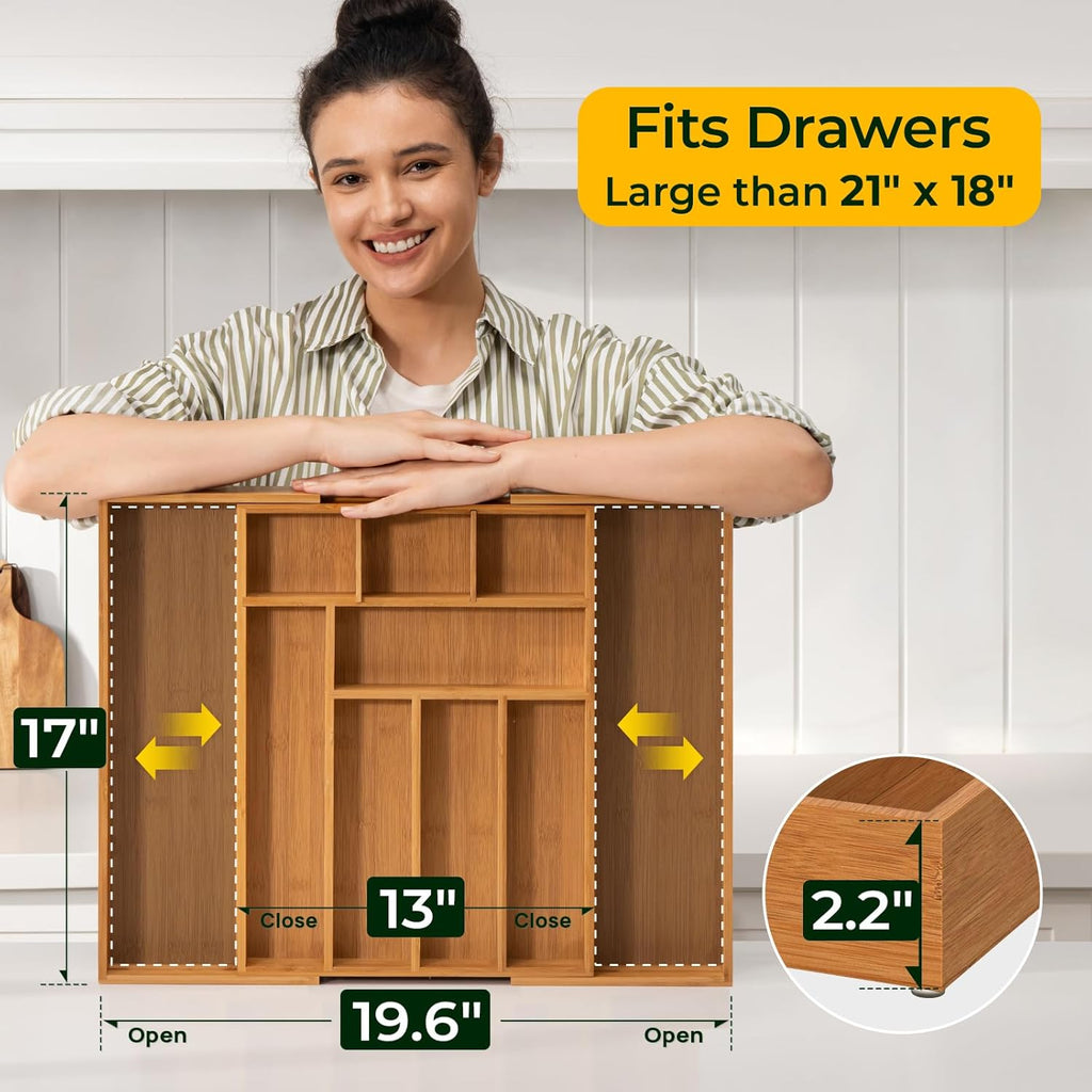 10 Slot Expandable Silverware Organizer + 5pc Set Drawer Organizer