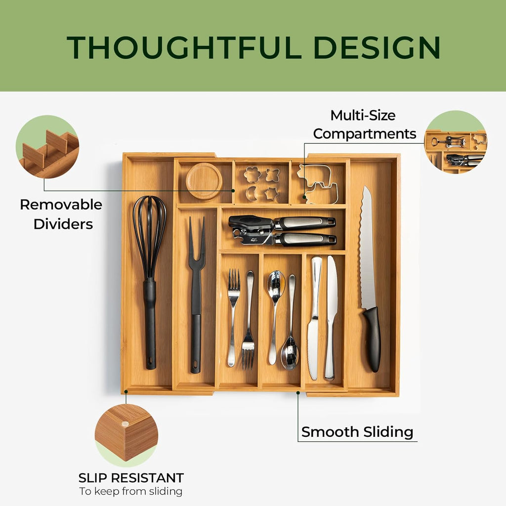 10 Slot Expandable Silverware Organizer + 5pc Set Drawer Organizer