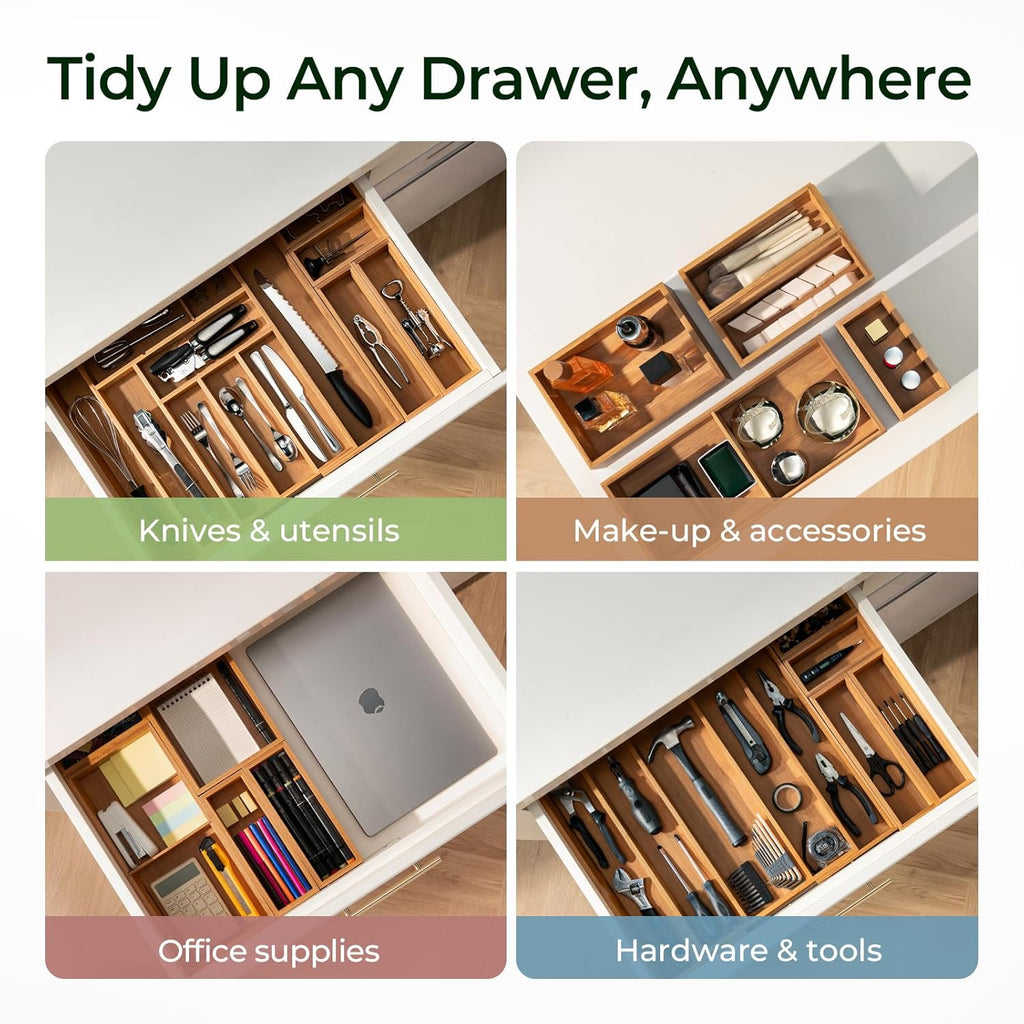 10 Slot Expandable Silverware Organizer + 5pc Set Drawer Organizer
