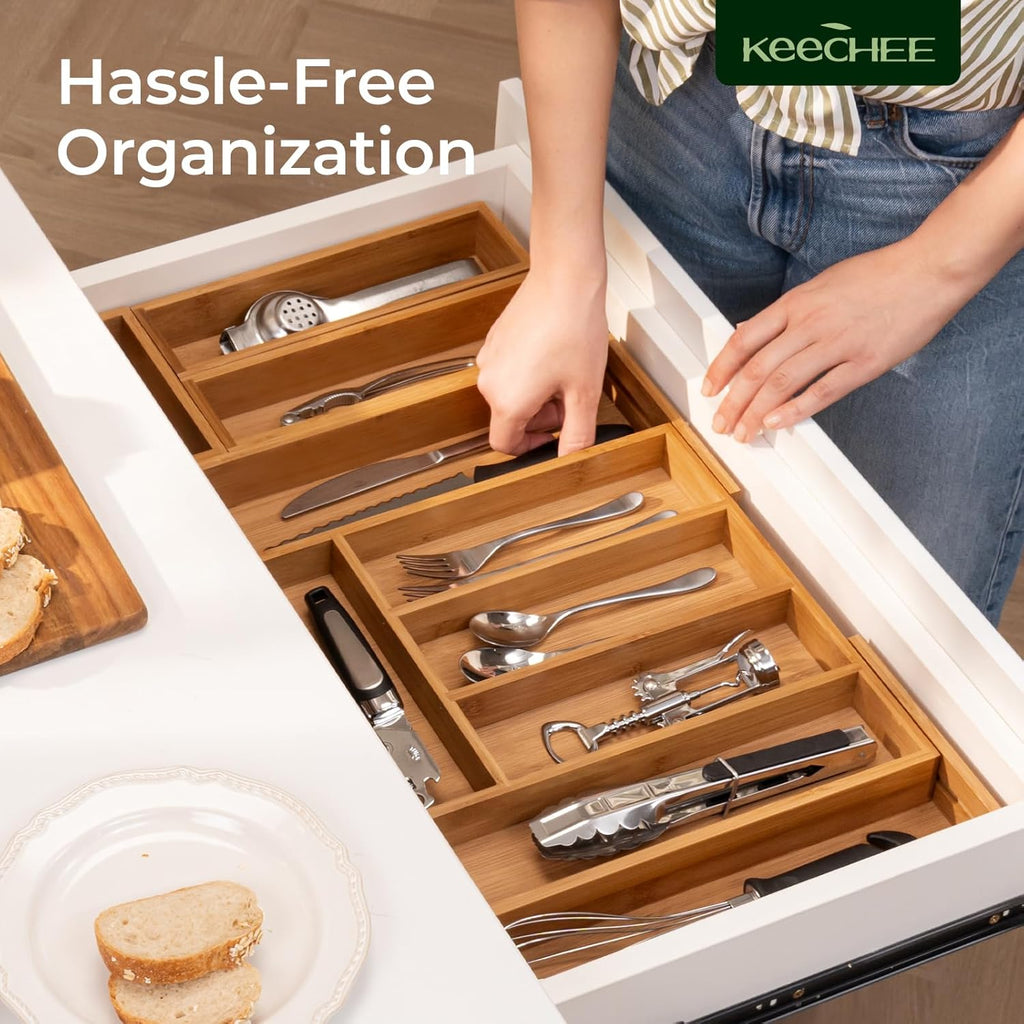 10 Slot Expandable Silverware Organizer + 5pc Set Drawer Organizer