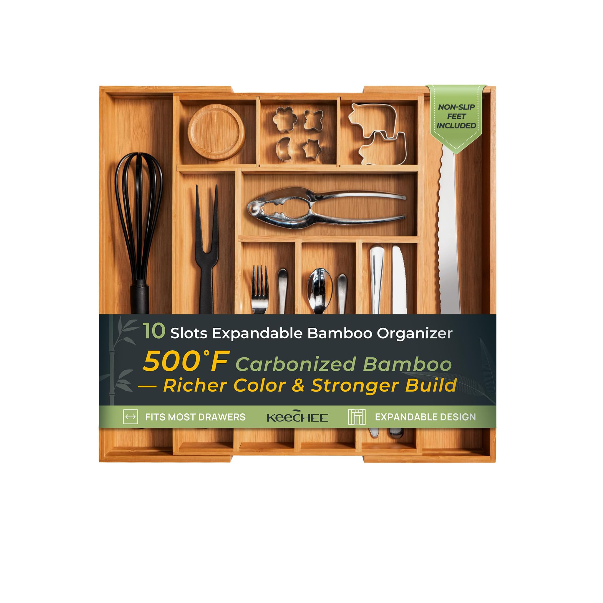 10 Slot Expandable Silverware Organizer