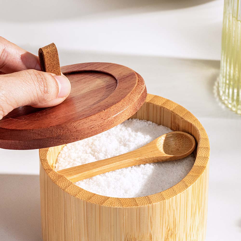 Bamboo Salt Cellar with Acacia Lid & Spoon