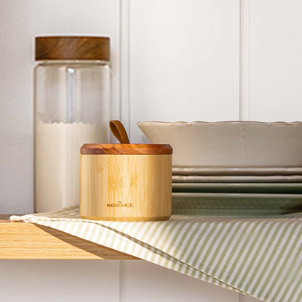 Bamboo Salt Cellar with Acacia Lid & Spoon