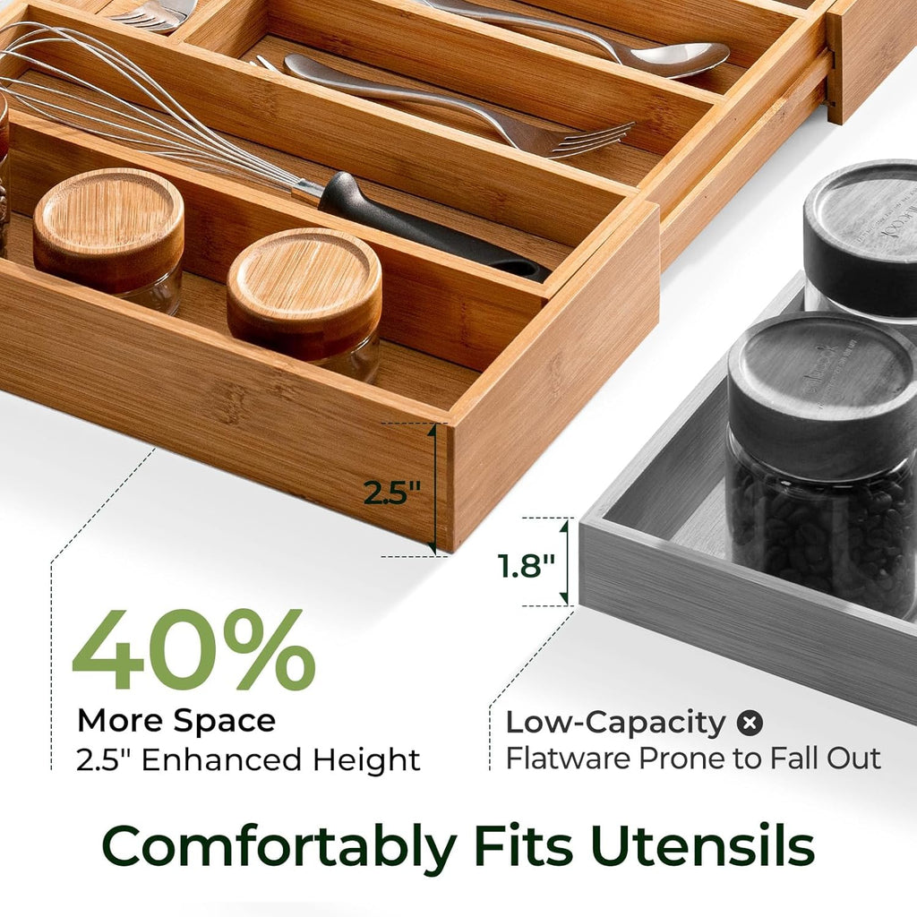 12 Slot Expandable Carbonized Large Bamboo Kitchen Drawer Organizer