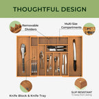 12 Slot Expandable Carbonized Large Bamboo Kitchen Drawer Organizer