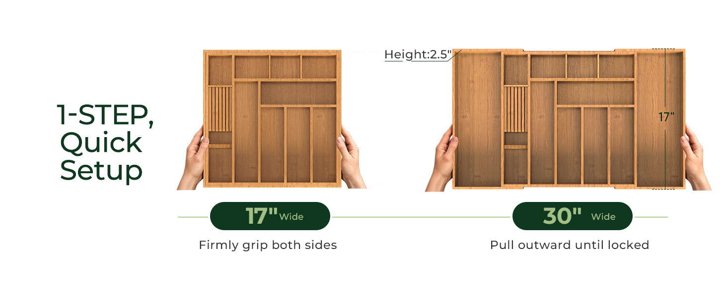 12 Slot Expandable Carbonized Large Bamboo Kitchen Drawer Organizer