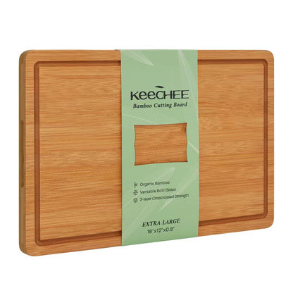 KeeCHEE® Extra Large Bamboo Cutting Board for Kitchen - 18 Inch Wood XL Cutting Boards with Juice Groove and Handles