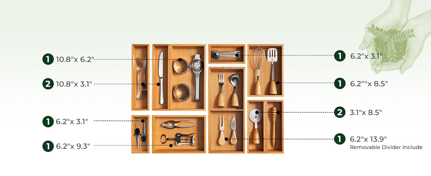 10 Slot Expandable Silverware Organizer