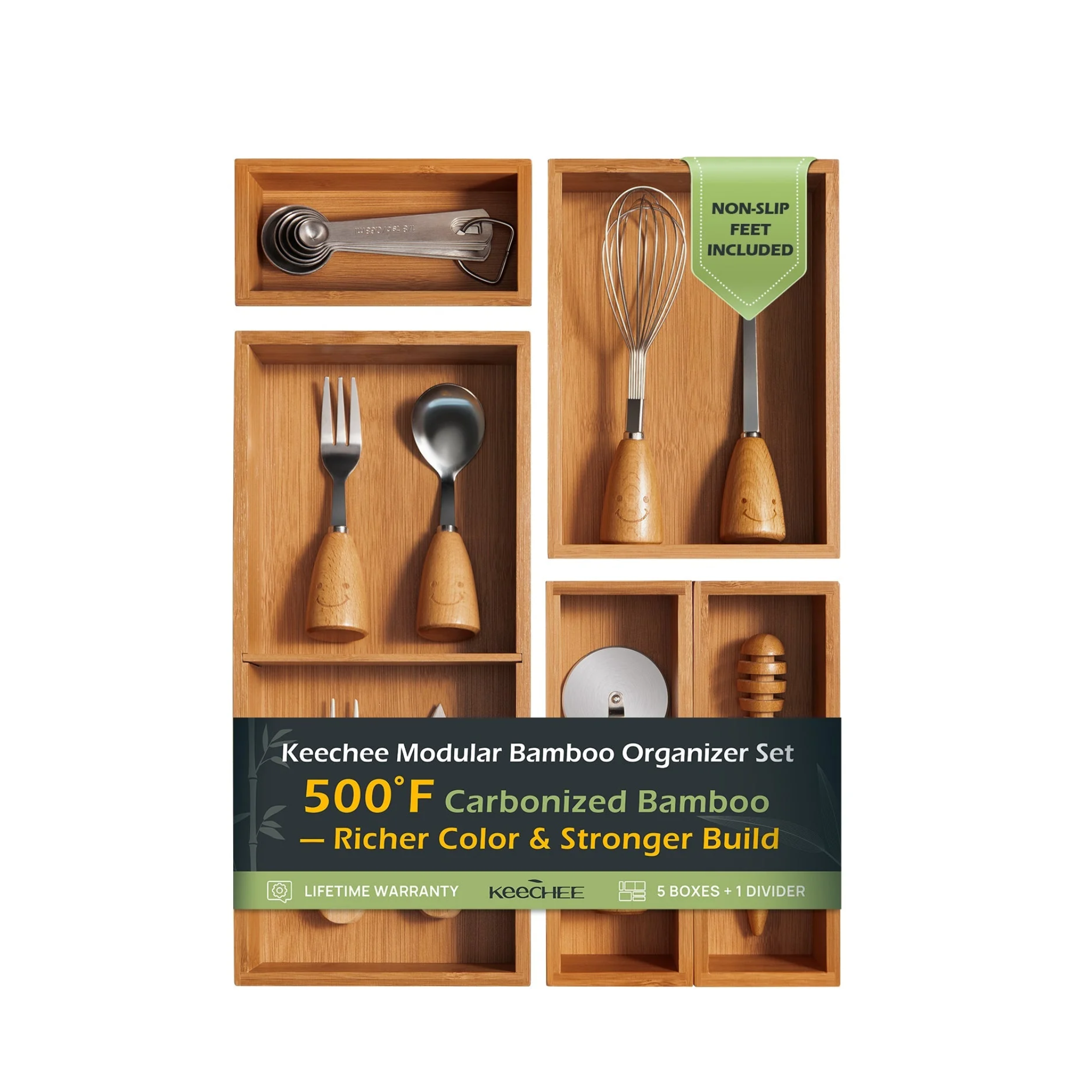 5 pc Bamboo Drawer Organizer Set Secondary image