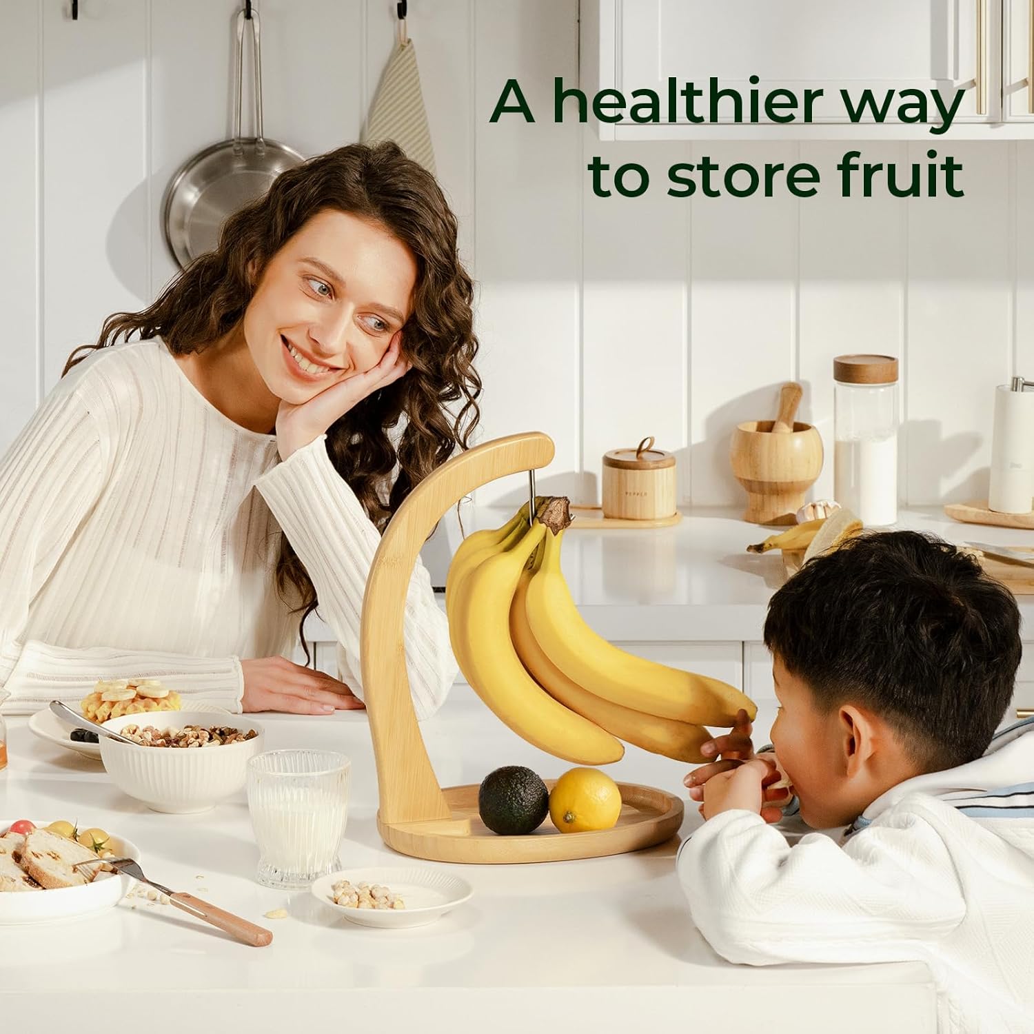 Bamboo Banana Holder with Fruit Tray