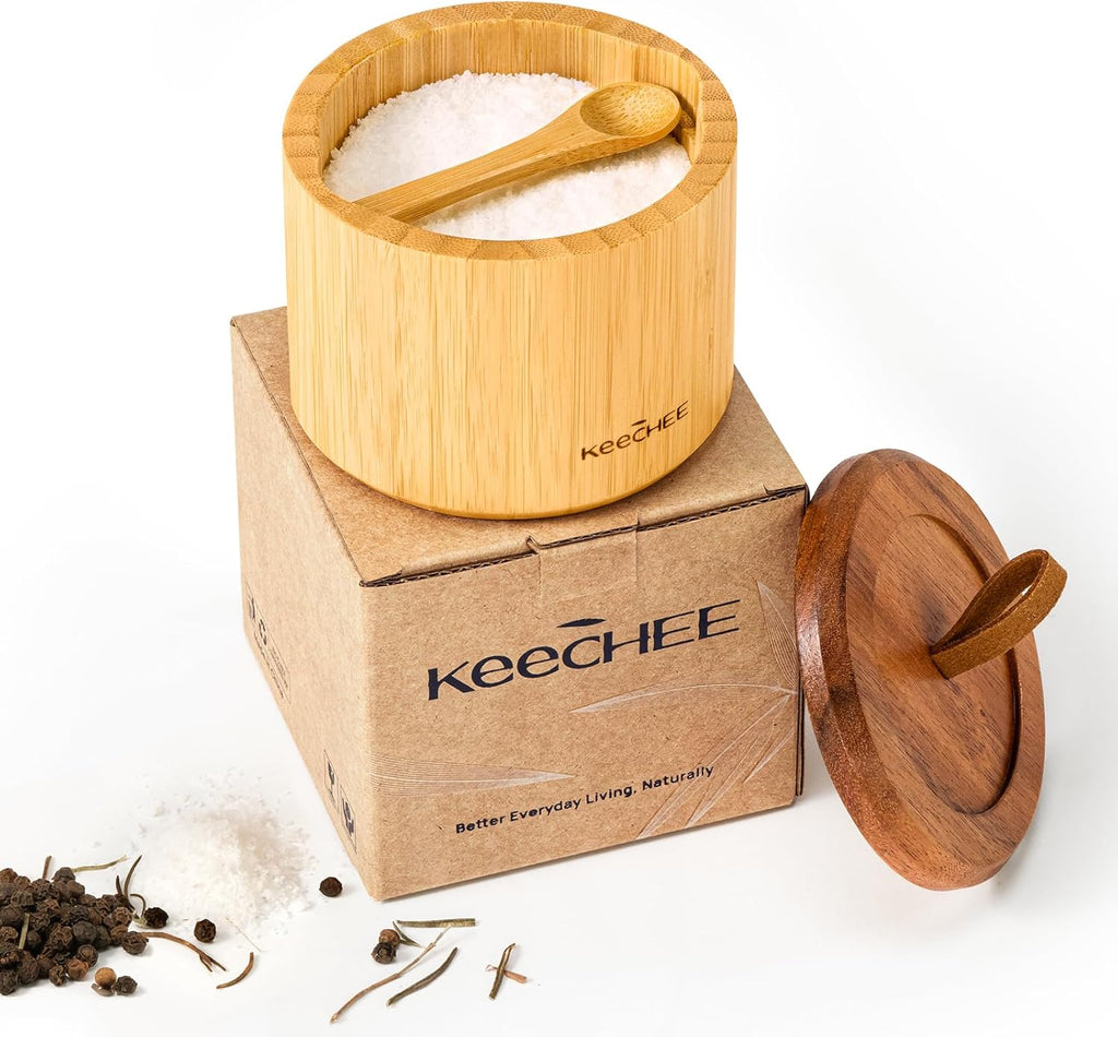 Bamboo Salt Cellar with Acacia Lid & Spoon