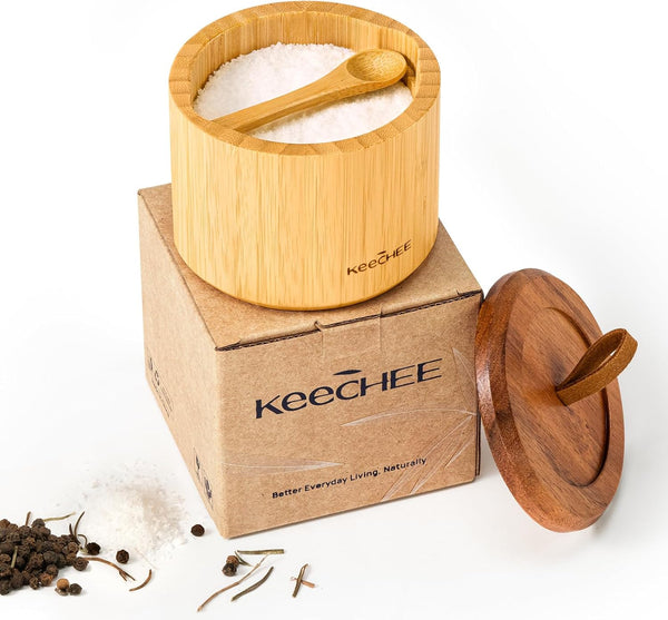 Bamboo Salt Cellar with Acacia Lid & Spoon