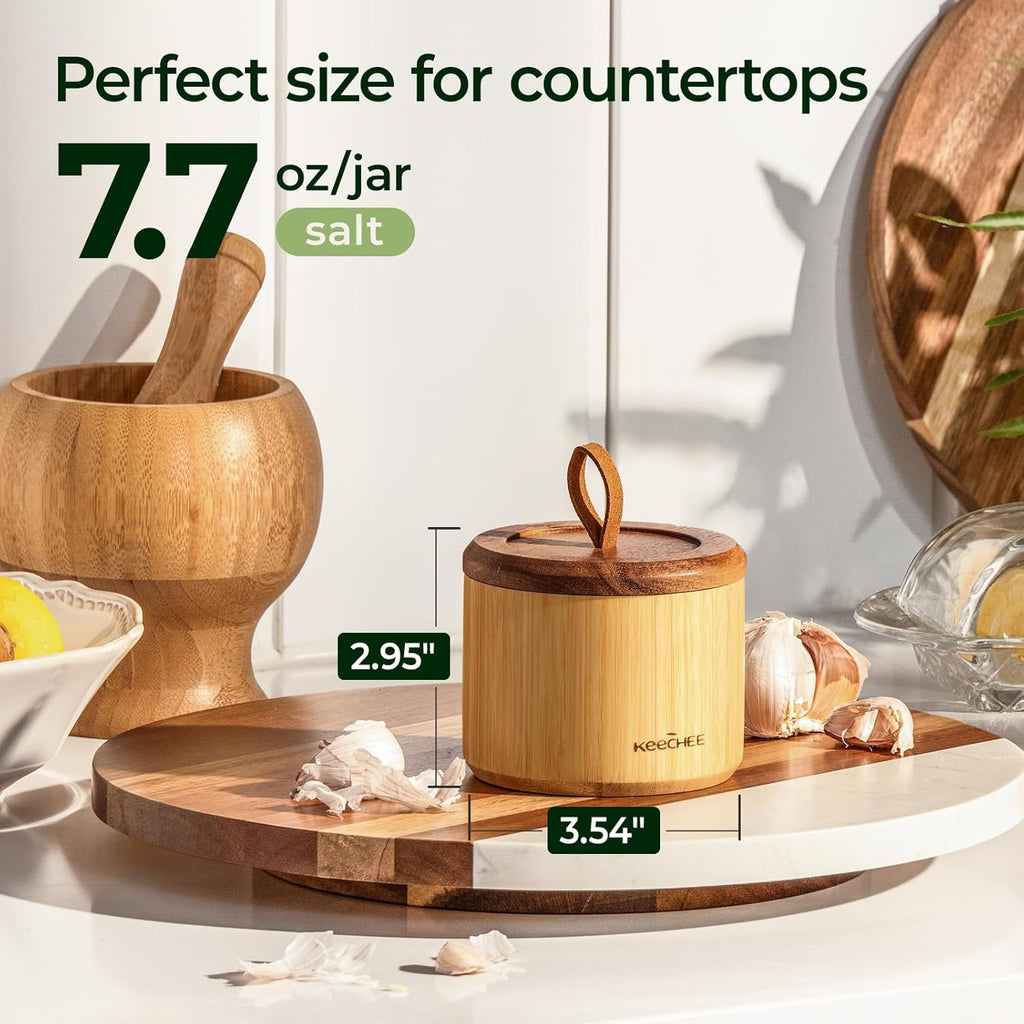 Bamboo Salt Cellar with Acacia Lid & Spoon