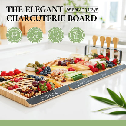 KeeCHEE® Charcuterie Boards Gift Set - Chalkboard Edge Bamboo Cheese Board and Knife Set