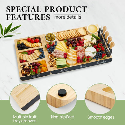 KeeCHEE® Charcuterie Boards Gift Set - Chalkboard Edge Bamboo Cheese Board and Knife Set