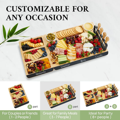 KeeCHEE® Charcuterie Boards Gift Set - Chalkboard Edge Bamboo Cheese Board and Knife Set