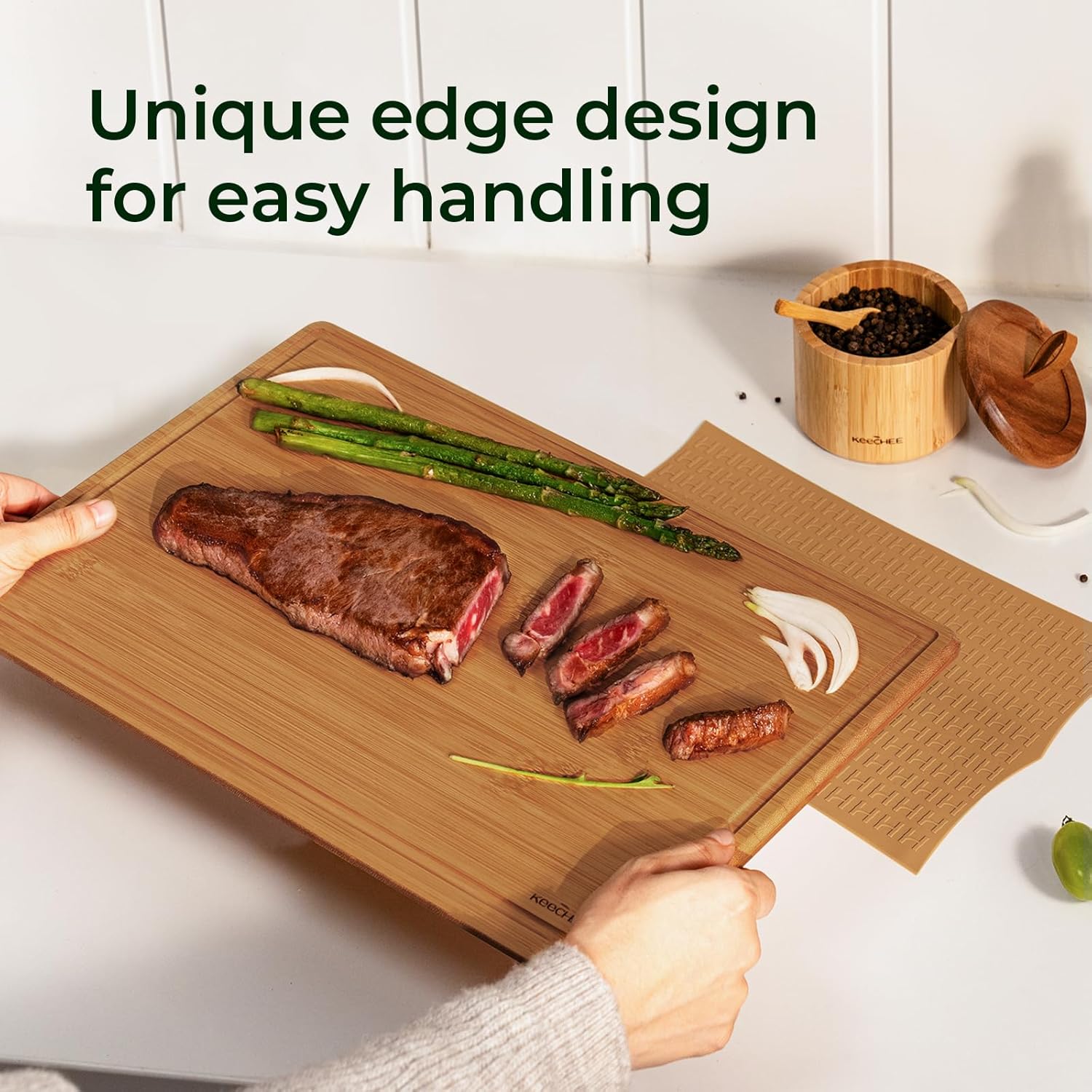 Carbonized Bamboo Cutting Board with Non-slip Mat - Set of 2