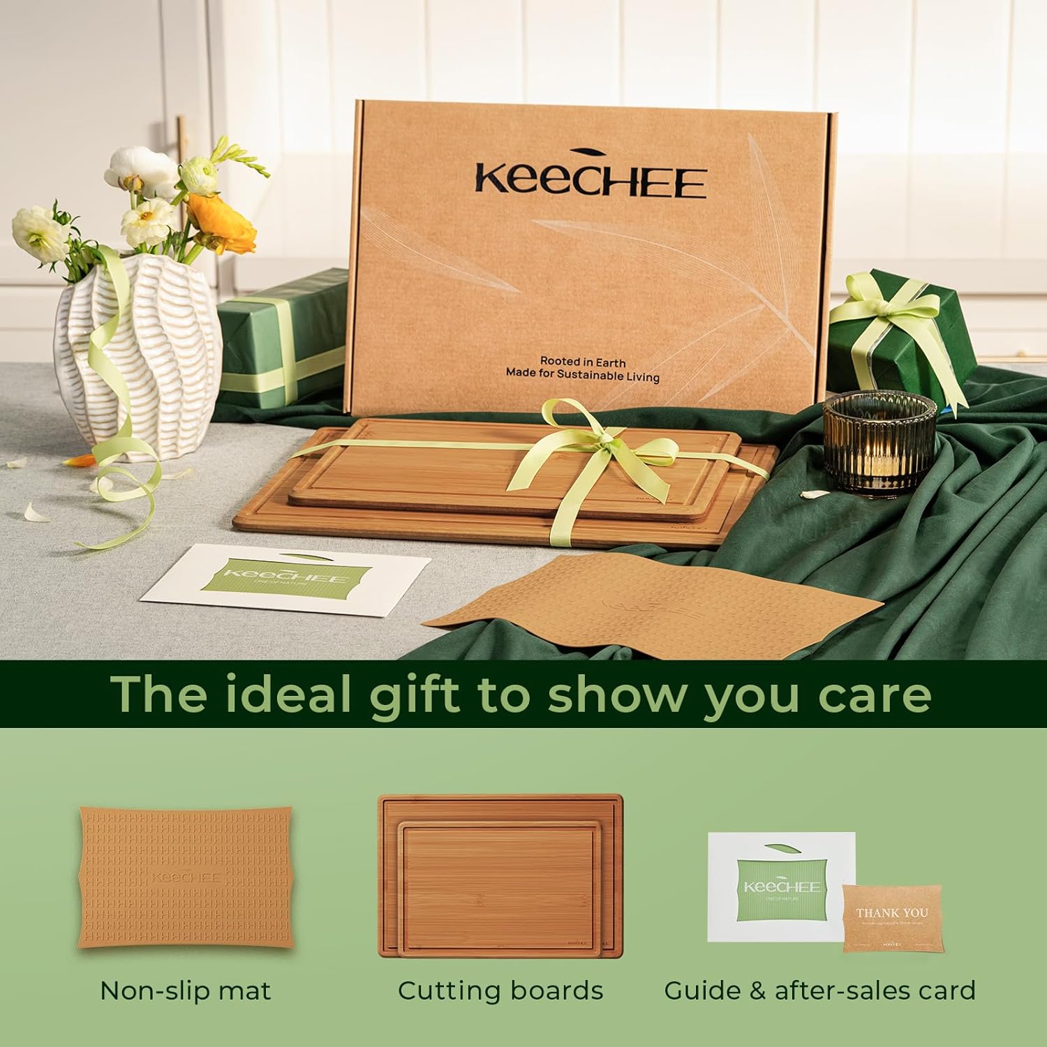 Carbonized Bamboo Cutting Board with Non-slip Mat - Set of 2