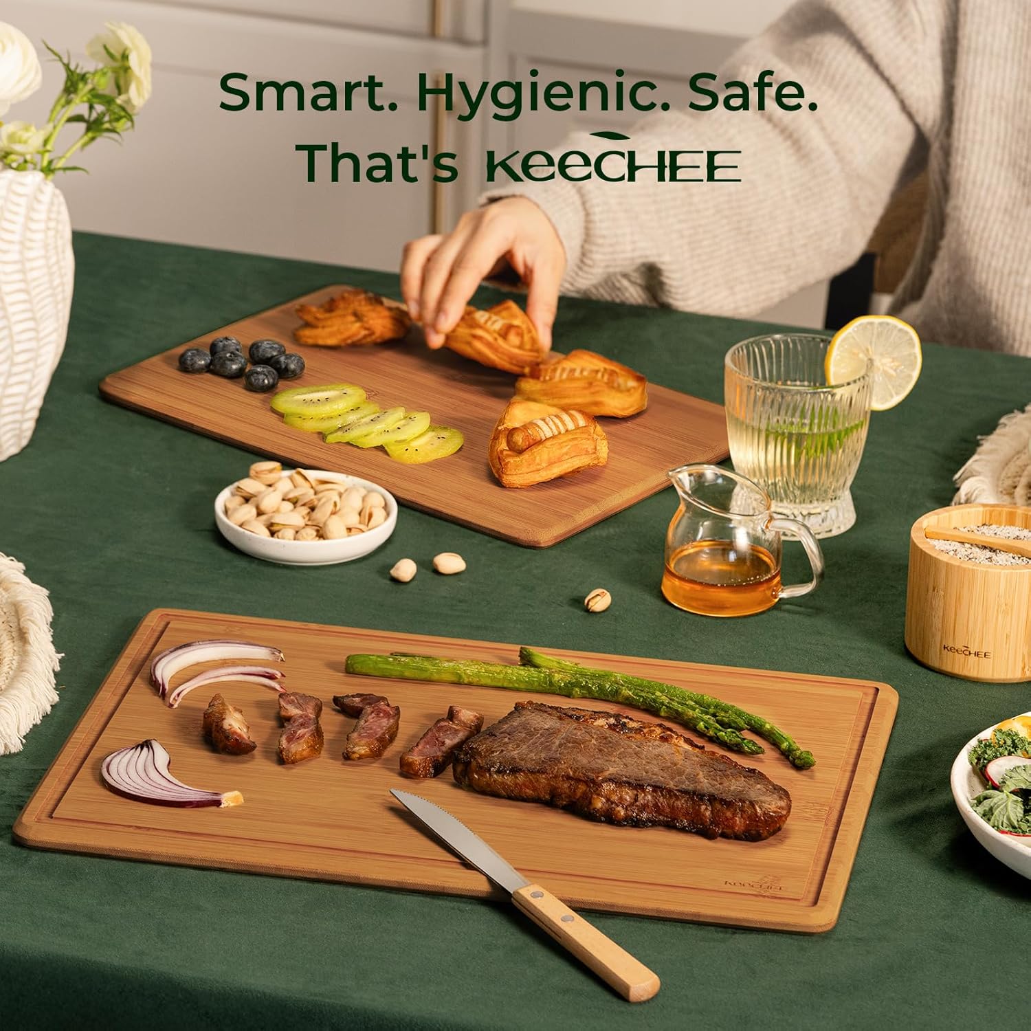 Carbonized Bamboo Cutting Board with Non-slip Mat - Set of 2