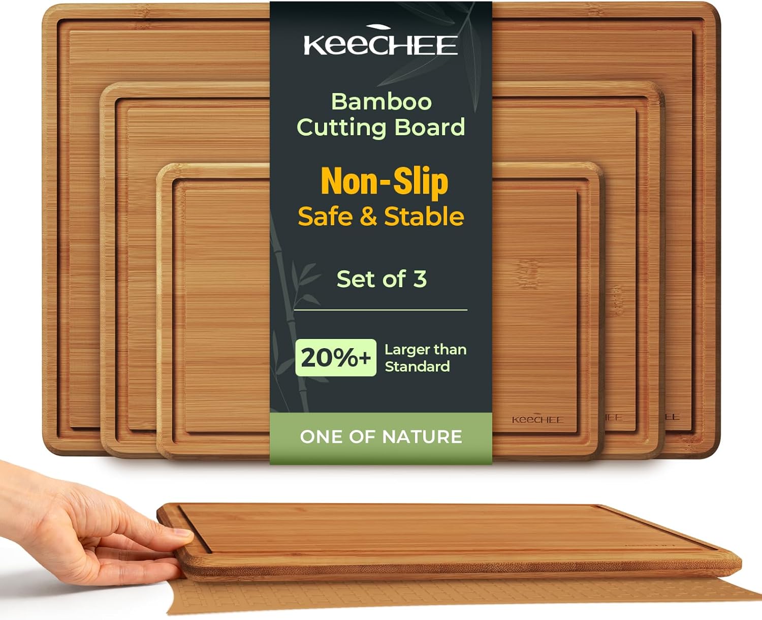 Carbonized Bamboo Cutting Board with Non-slip Mat - Set of 3