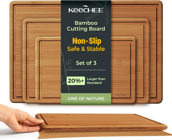 Carbonized Bamboo Cutting Board with Non-slip Mat - Set of 3