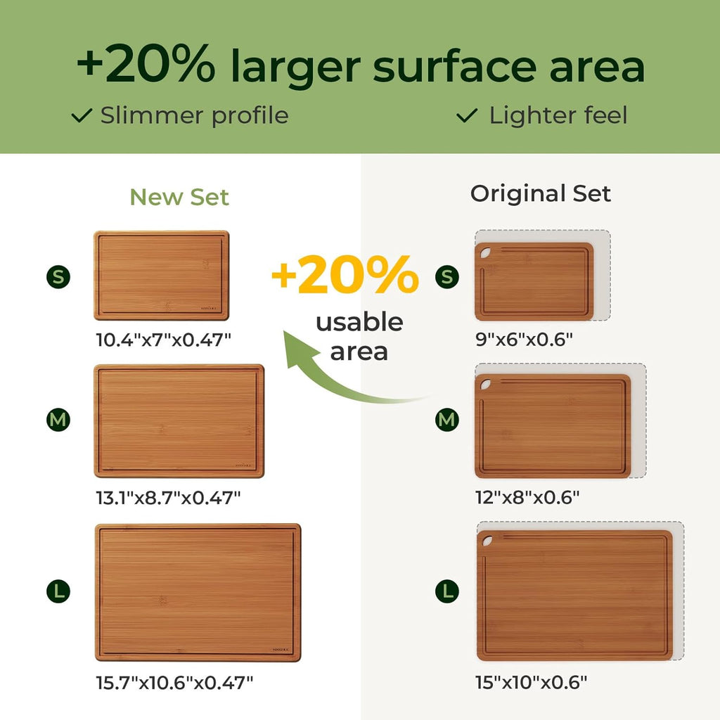Carbonized Bamboo Cutting Board with Non-slip Mat - Set of 3