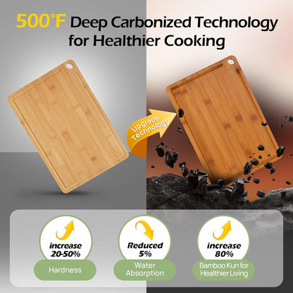 KeeCHEE® Wood Cutting Board for Kitchen - Reversible Bamboo Cutting Boards Gift Set of 3 with Juice Groove