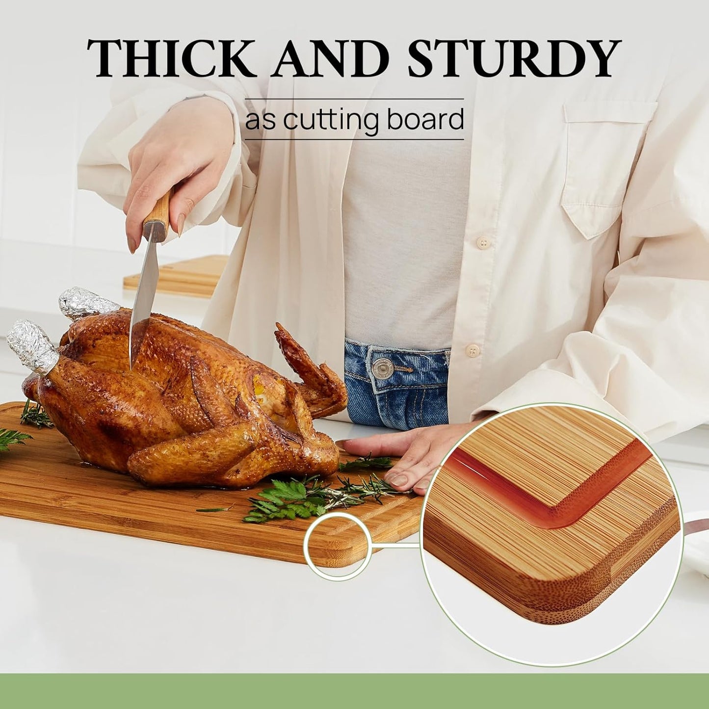 KeeCHEE® Extra Large Bamboo Cutting Board for Kitchen - 18 Inch Wood XL Cutting Boards with Juice Groove and Handles