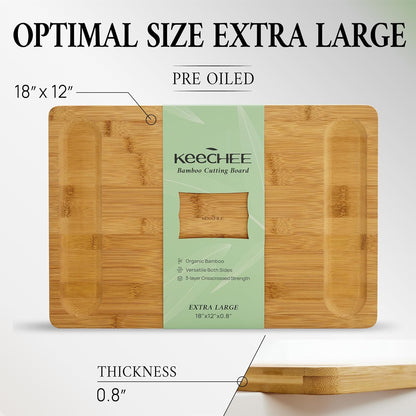 KeeCHEE® Extra Large Bamboo Cutting Board for Kitchen - 18 Inch Wood XL Cutting Boards with Juice Groove and Handles