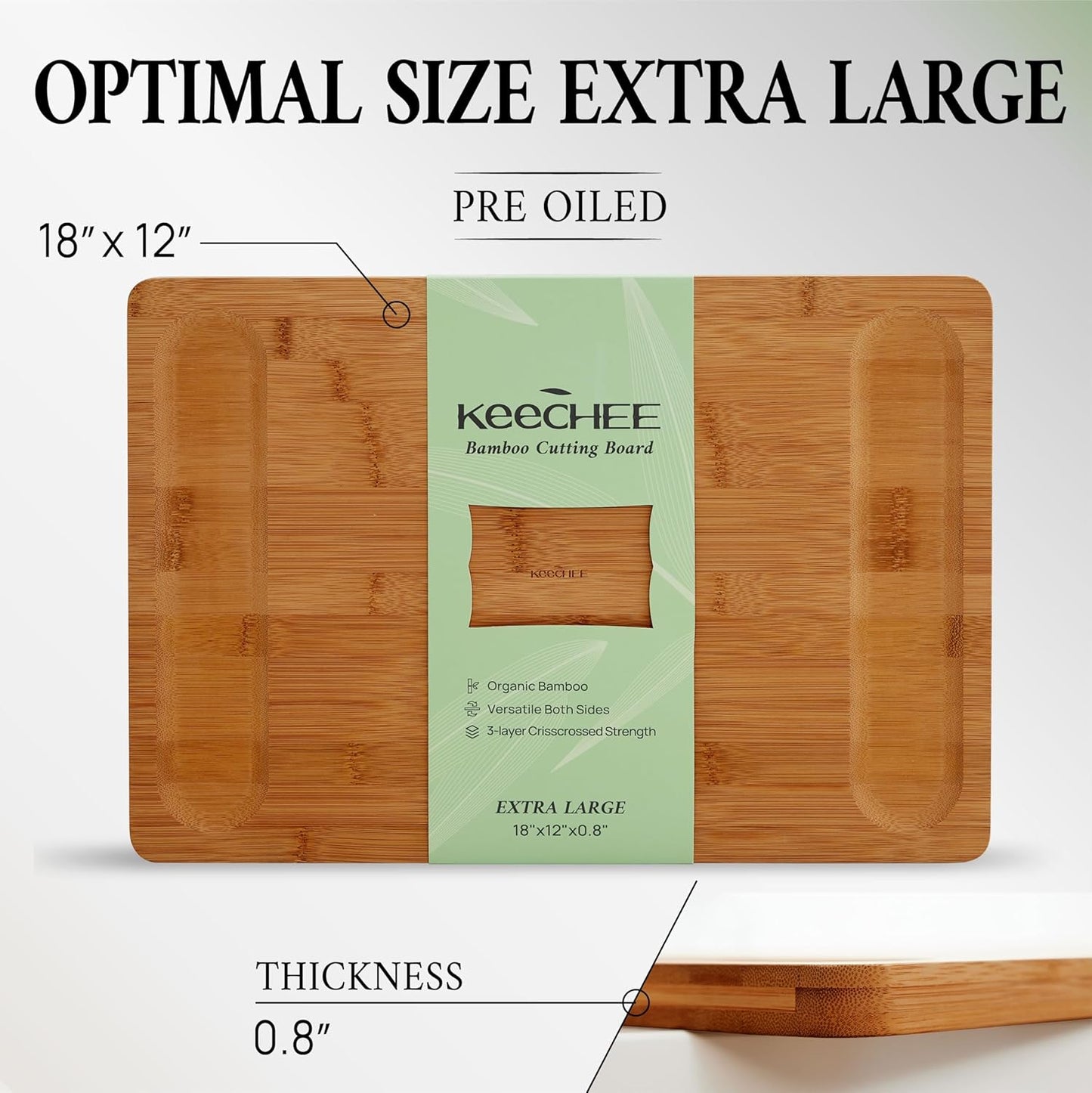 KeeCHEE® Extra Large Bamboo Cutting Board for Kitchen - 18 Inch Wood XL Cutting Boards with Juice Groove and Handles