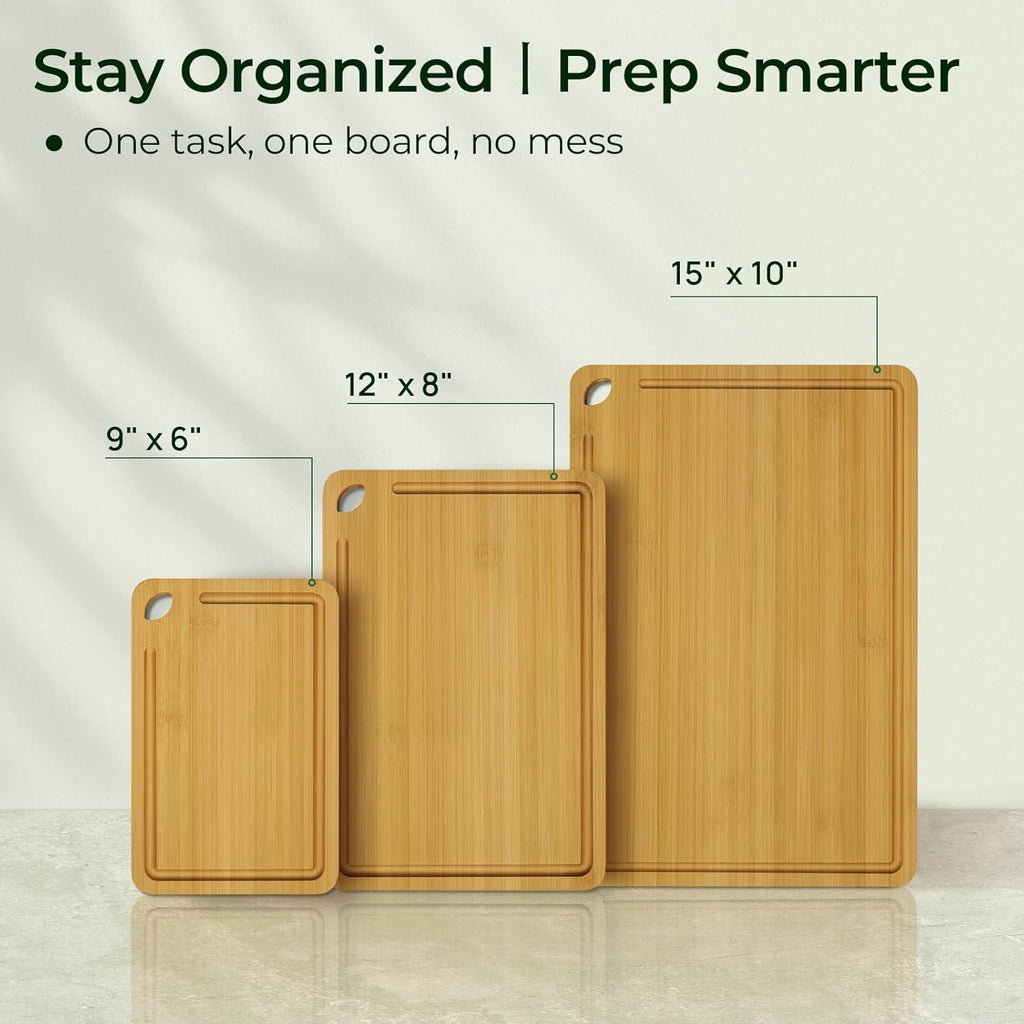 3 Piece Natural Bamboo Cutting Board