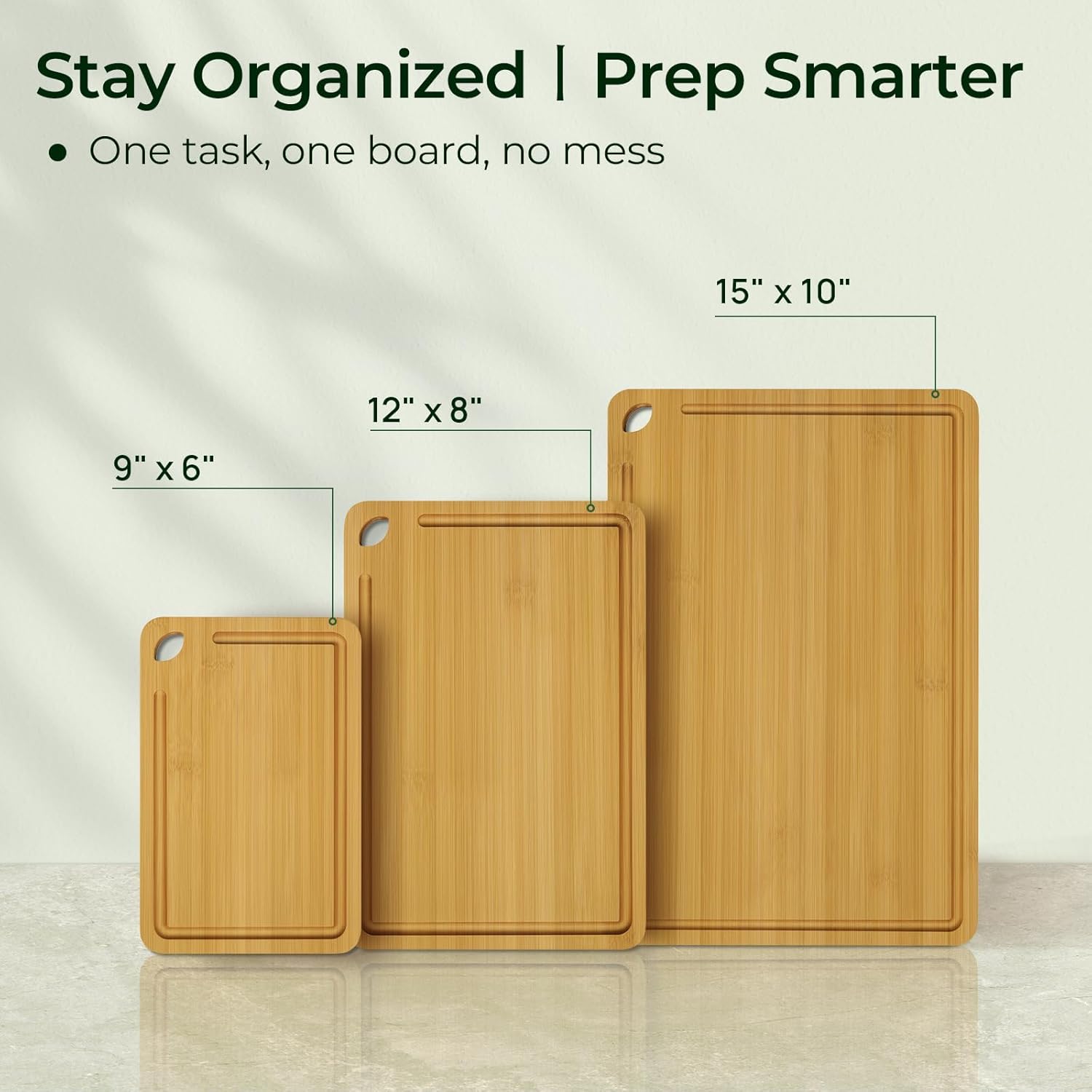 3 Piece Natural Bamboo Cutting Board
