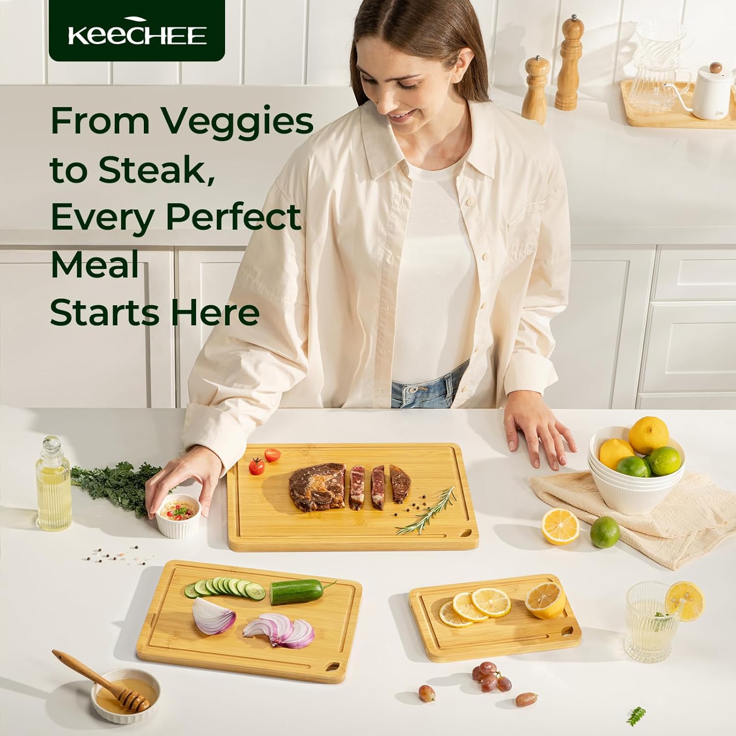 3 Piece Natural Bamboo Cutting Board