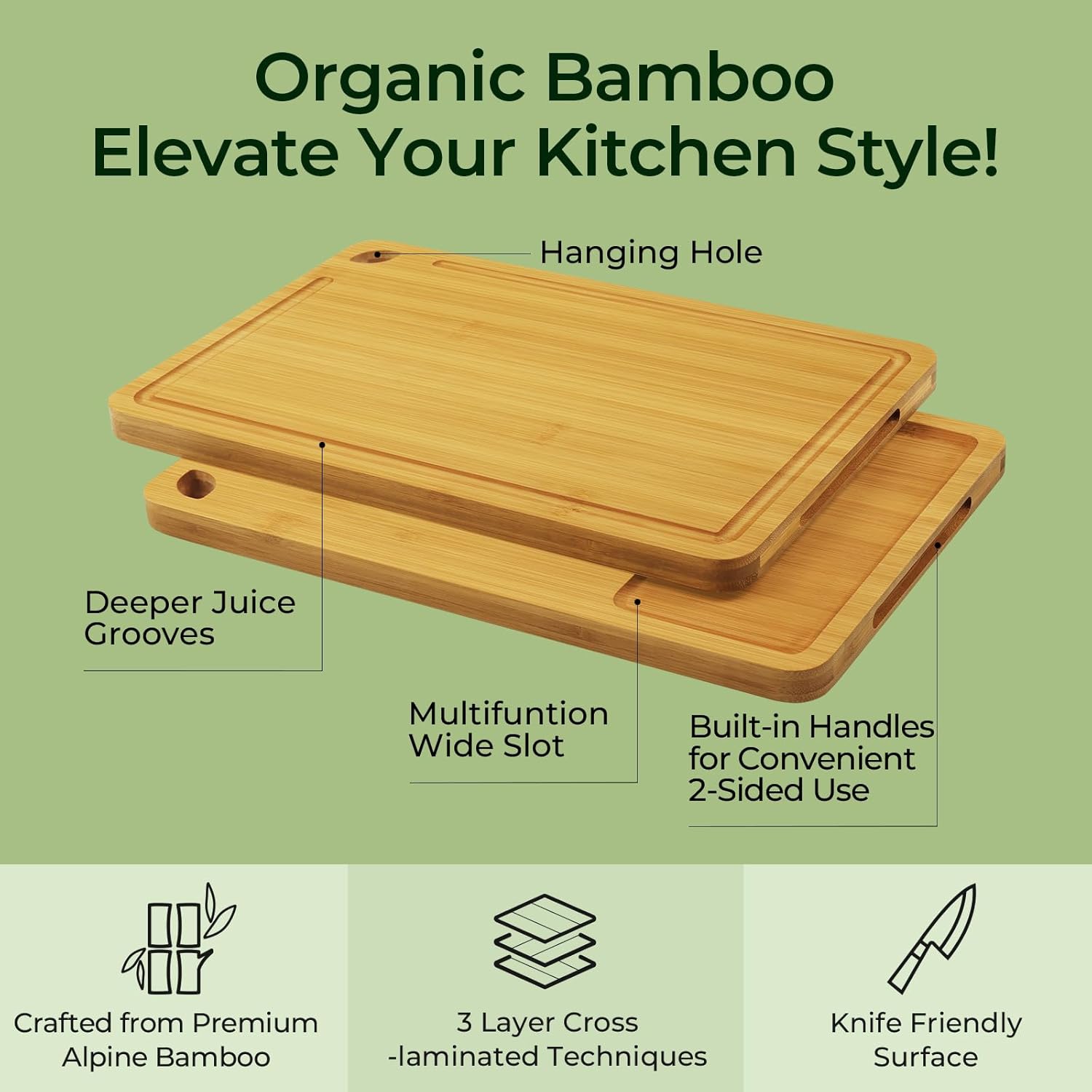 3 Piece Natural Bamboo Cutting Board
