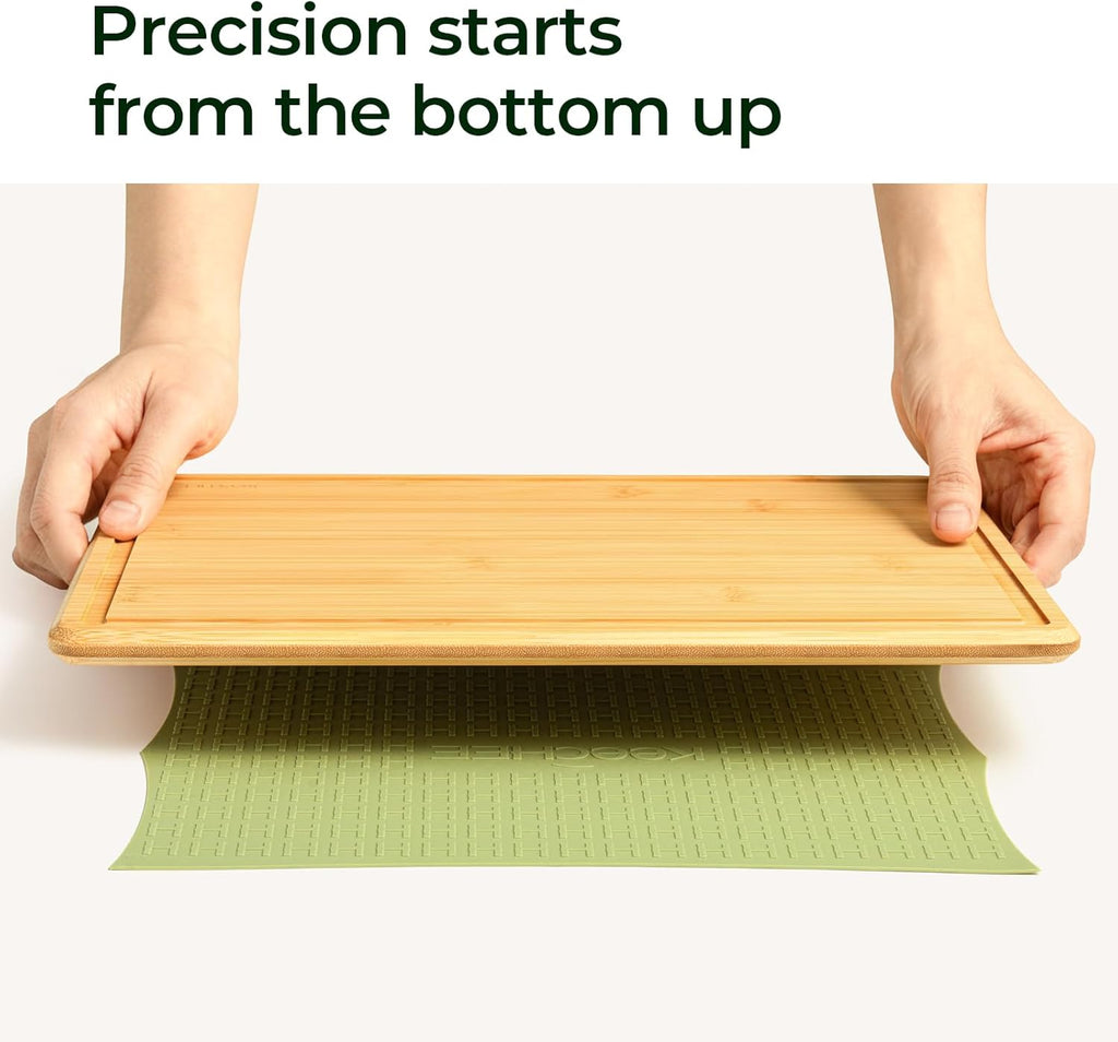 Natural Bamboo Cutting Board with Non-slip Mat - Set of 2