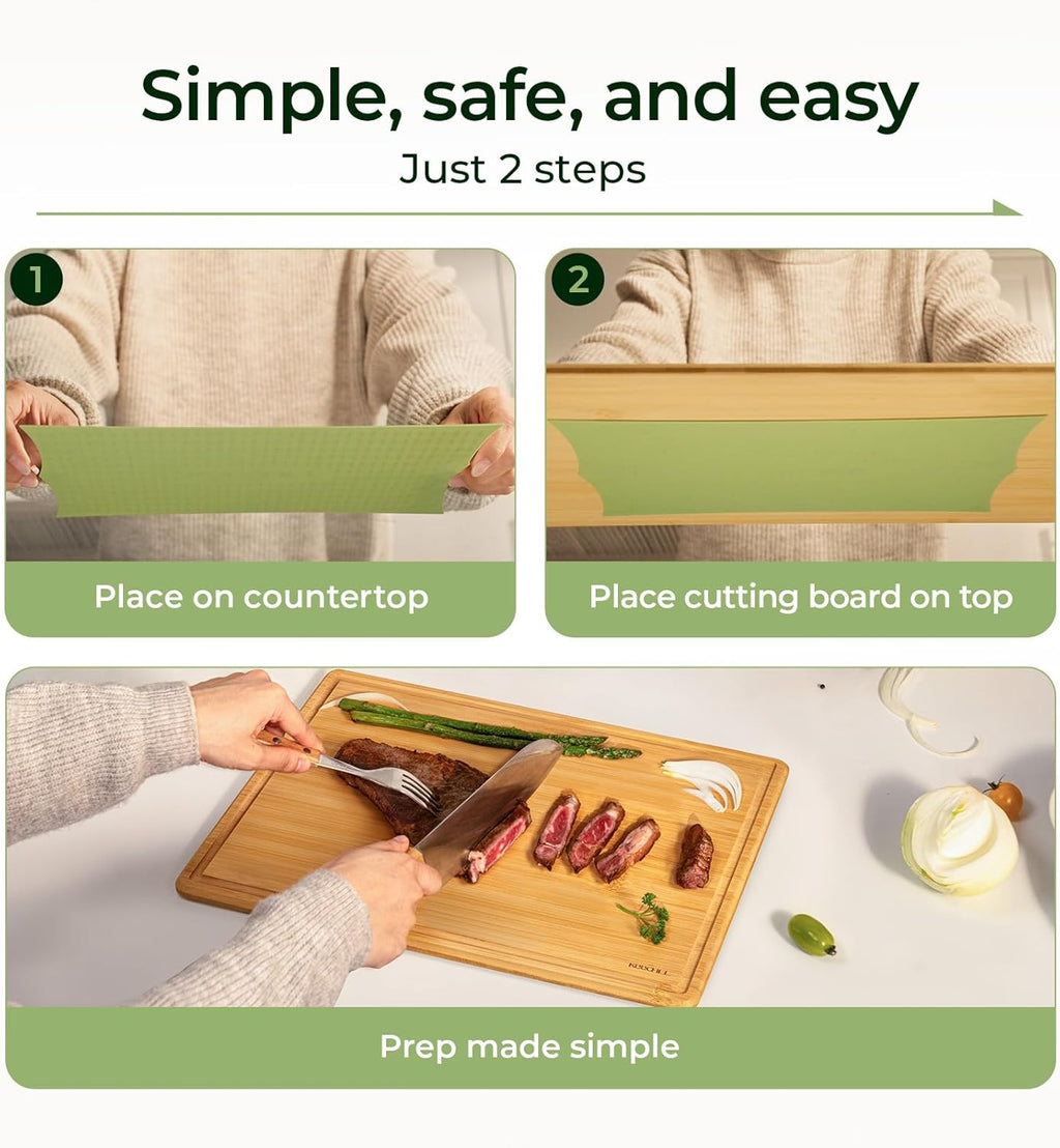 Natural Bamboo Cutting Board with Non-slip Mat - Set of 2