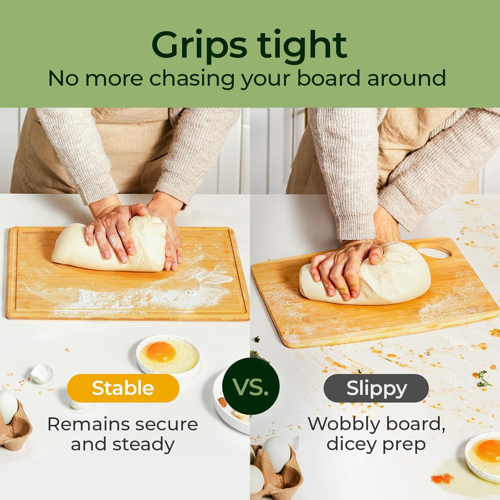 Natural Bamboo Cutting Board with Non-slip Mat - Set of 2