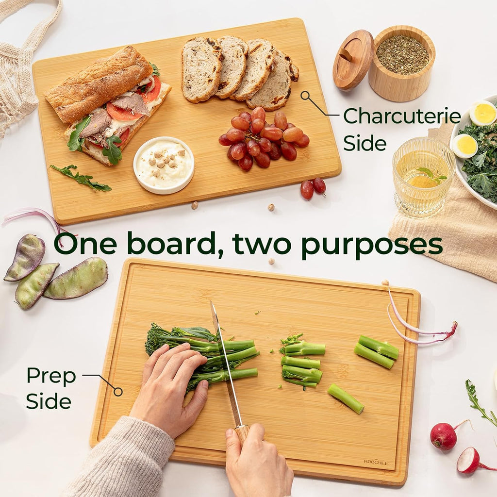 Natural Bamboo Cutting Board with Non-slip Mat - Set of 2