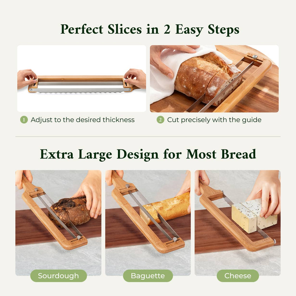Adjustable bread slicer with easy setup and versatile slicing functions