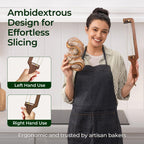 Ambidextrous walnut wood bread slicer for right- and left-handed use