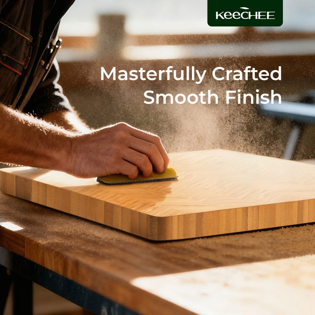 Close-up of the smooth fine-grain herringbone bamboo surface