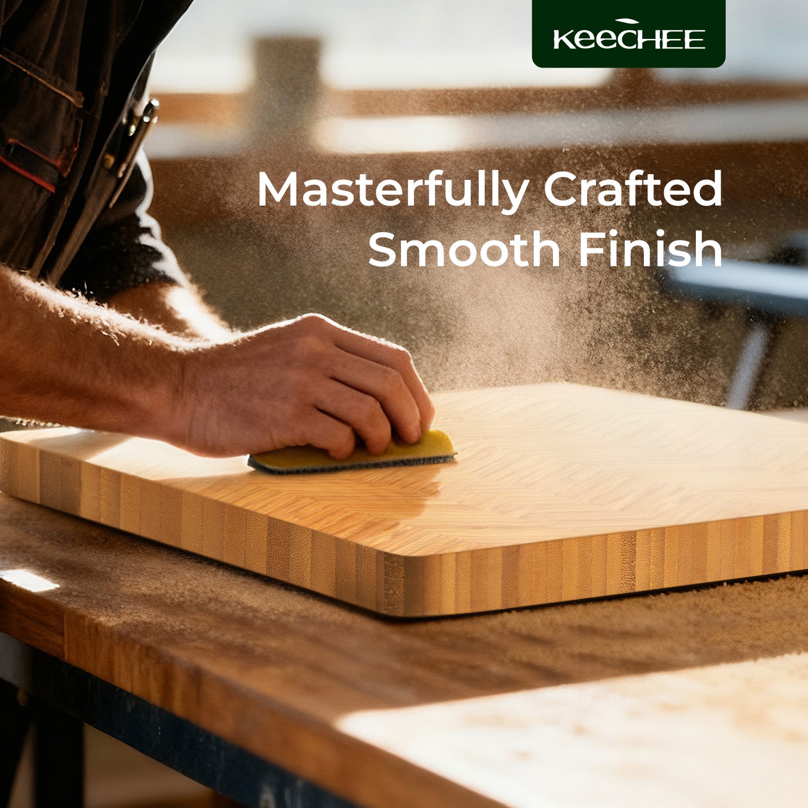 Close-up of the smooth fine-grain herringbone bamboo surface