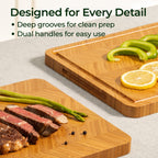Built-in juice groove on an Atelier herringbone cutting board