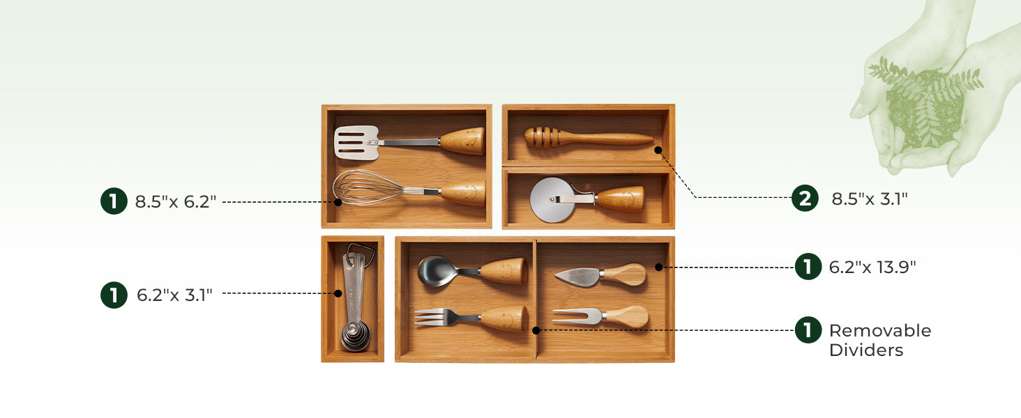 5 pc Bamboo Drawer Organizer Set