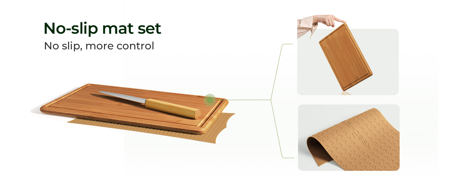 Carbonized Bamboo Cutting Board with Non-slip Mat - Set of 2