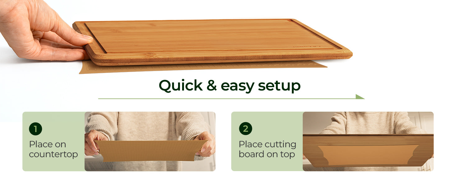 Natural Bamboo Cutting Board with Non-slip Mat - Set of 2
