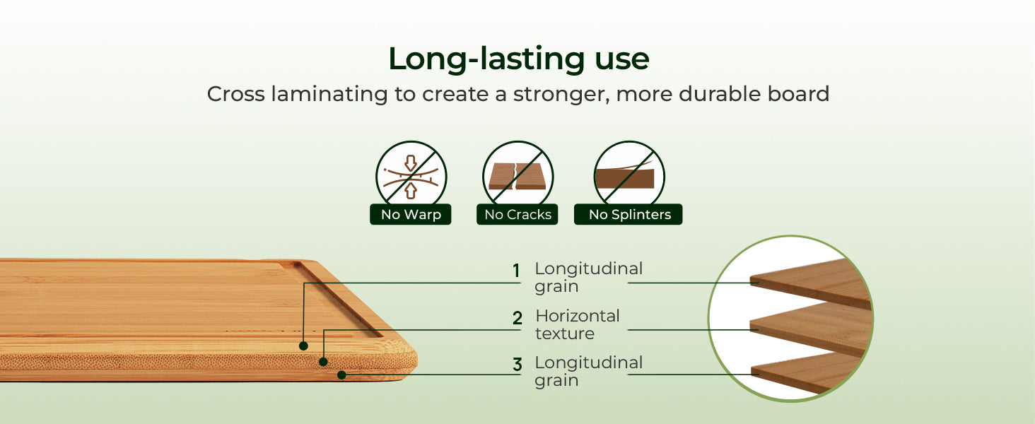 Natural Bamboo Cutting Board with Non-slip Mat - Set of 2