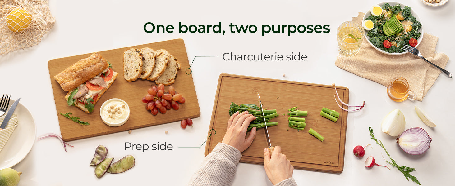 Carbonized Bamboo Cutting Board with Non-slip Mat - Set of 2